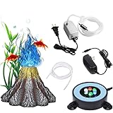 JKCRWOT Aquarium Bubble Light, Fish Tank Bubbler Lamp, Fish Tank Oxygenation Device with 6 Color Changing LEDs, Volcanic Stone Landscaping with Trachea, Aquarium and Fish Tank Decoration Kit