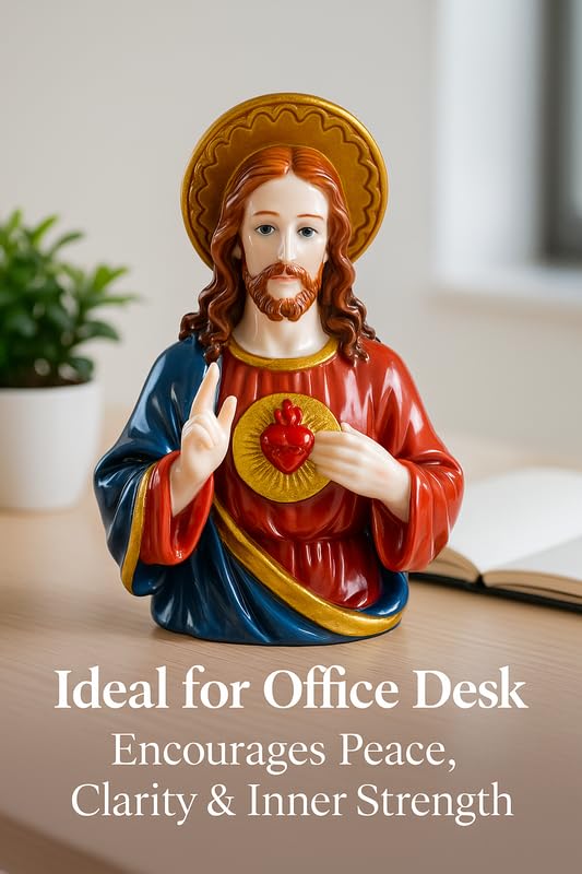 Image of Sacred Heart of Jesus Figurine | Xmas Prayer Church Idol, Glossy Marble-Look Statue for Home Decor, Car Dashboard Idol, Devotional Showpiece & Christian Festival Gift