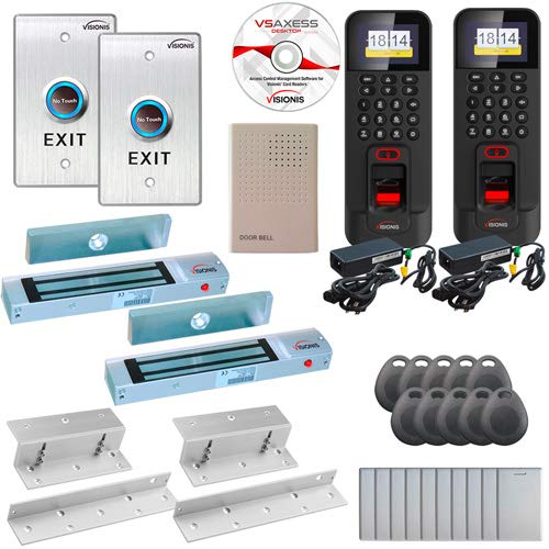 FPC-5851 Two Door Access Control Time Attendance Inswing Door 300lbs Electronic Mag Lock, Wiegand Black Outdoor IP42 Biometric Fingerprint reader, Software Include, 3000 Users