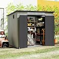 Domi 6x8FT Outdoor Resin Storage Shed with Transparent Windows & Louvered Vents, Plastic Tool Shed with Double Lockable Doors & Sloping Roof, Outside Garden Shed for Backyard, Patio, Lawn, Grey