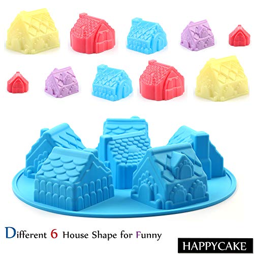 Silicone Cake Molds Christmas - 6 Cavity Gingerbread House Baking Molds, Non-Stick Round Cake Pan Bakeware For Cake Decoration, Cupcake, Candy, Jelly, Soap, Pudding, Chocolate - 1 Pack #TOP1