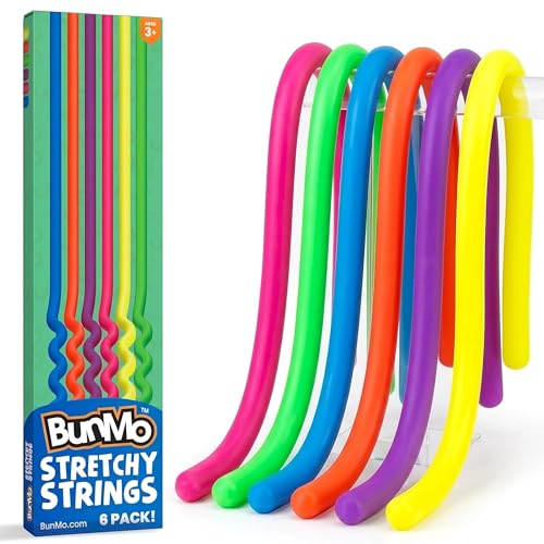 Image of BUNMO Sensory Toys - Stretchy Noodle Strings - Stimulating & Addictive Fidget Toys for Kids - Hours of Fun for Kids - Worry Noodles - Smooth 6 Pack