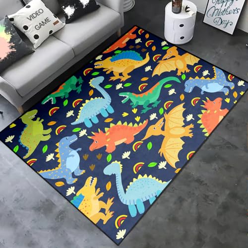 Lovely Navy Blue Dinosaurs Area Rugs Lovely Dinosaur Rugs for Boys Navy Blue Cute Animal Patterns Carpets Dinosaur Rugs for Boys Bedroom Living Dinning Room Bedroom Kitchen Playing Room, 2'5''×4'