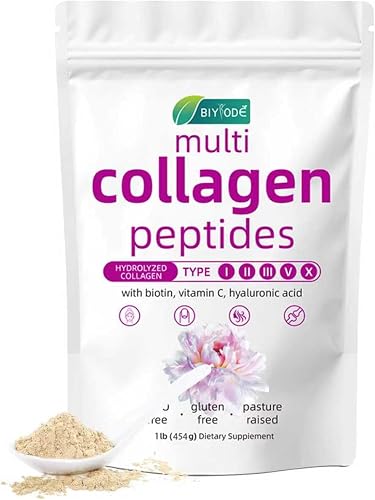 Hydrolyzed Collagen Peptides with Biotin, Vitamin C, and Hyaluronic Acid, 1 lb (454g) Dietary Supplement