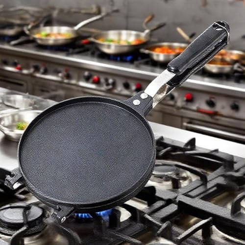 Gofrera – Sartén de aluminio de 15,16 x 6,69 pulgadas, molde de postre negro, molde multifunción | Utensilio de cocina portátil para crepes, panqueques, patatas fritas, sándwiches, cumpleaños,