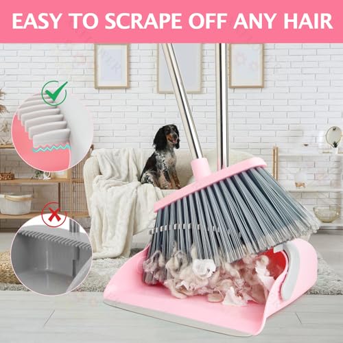 Image of Broom and Dustpan Combo Set,51 inch Long Handle,Gray Pink