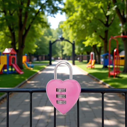 Image of Pink Combination Lock, Heart Shape 3 Digital Password Padlock, Mini Outdoor Combo Gate Lock for School Gym Locker, Fence Gate, Toolbox, Employee Hasp Locker Combination Padlocks Outdoor Accessories