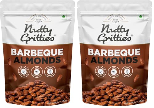Image of Nutty Gritties Party snacks Barbeque Almonds (BBQ) 200g - Healthy Party Snack, Dry Roasted, Non Fried, Zero Oil, Crunchy, Tasty | Resealable Pouch (Pack of 2)