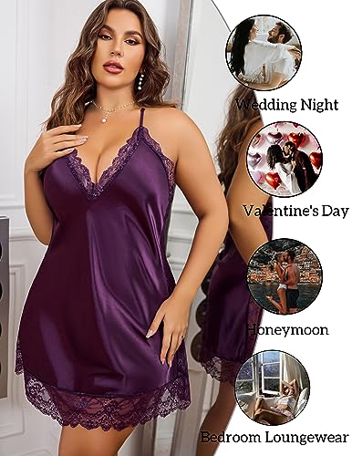 Avidlove Women Lingerie Plus Size Satin Lace Chemise Nightgown Sexy Full Slips Sleepwear L-4XL3