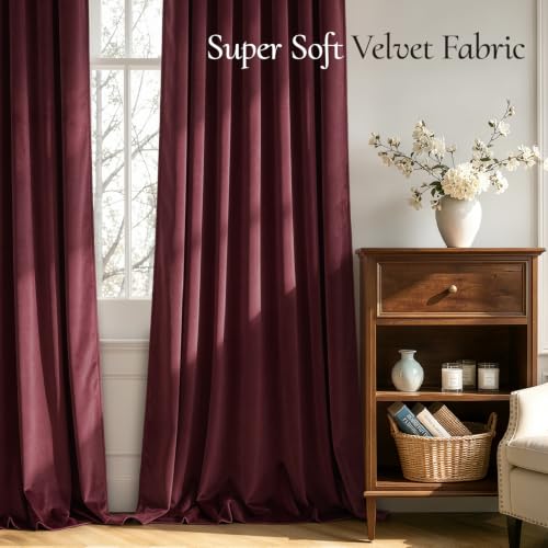 Image of MIULEE Ruby Red Blackout Velvet Curtains Drapes 108 Inch Long 52 inchx108 inch