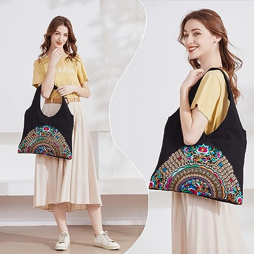 MAZEXY Tote Handbags for Women Large Embroidered Canvas Shoulder Bag Daily Bag2