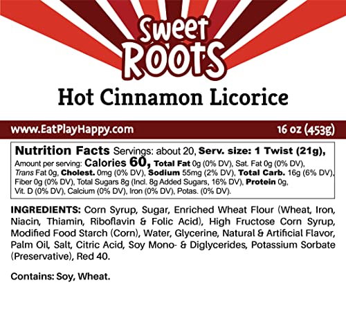 Sweet Roots By Happy Bites Hot Cinnamon Licorice Twists (16 Oz) - Jumbo Size - Certified Kosher - Vegan - Gourmet - Low Fat #TOP6