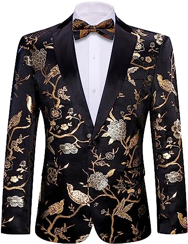 Barry.Wang Mens Blazer Suit Jacket Tuxedo Stylish Floral Paisley