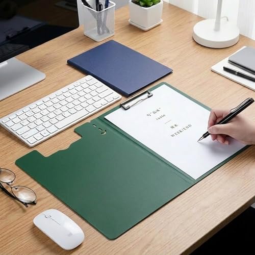 Image of oddpod Vertical A4 Plastic Clipboard with Elastic Strap /Multi-Function Document Paper Storage File Folder with Outer Cover for Students & Professionals - Pine Green