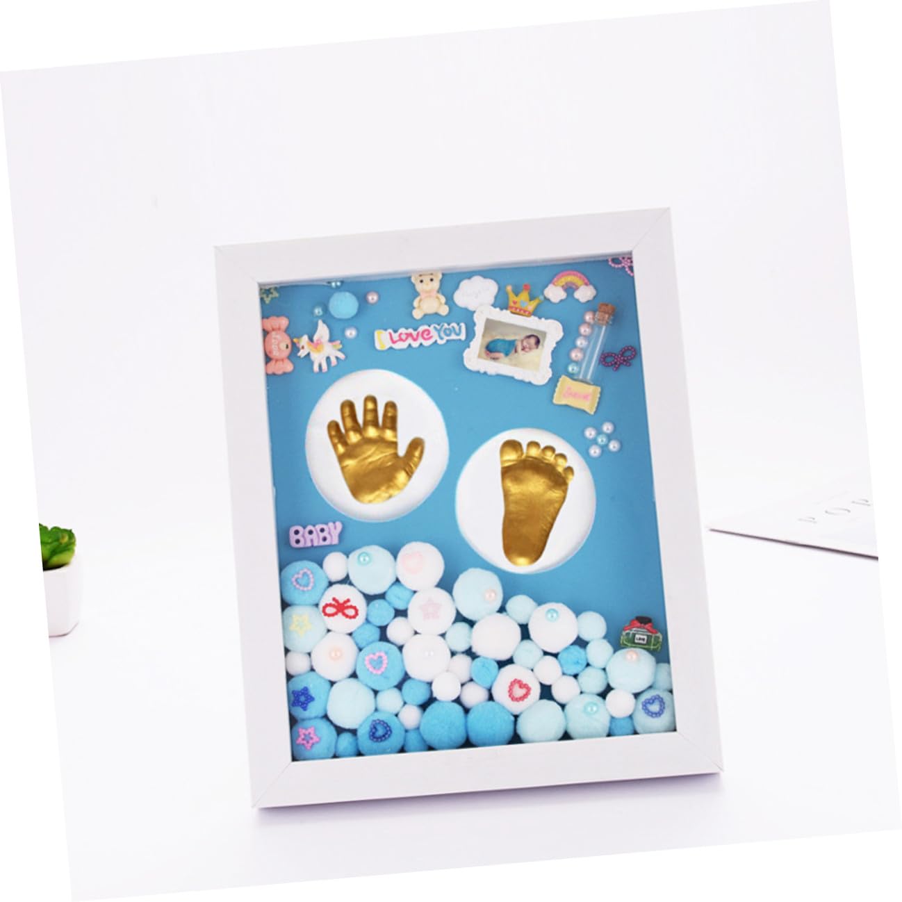 SECFOU Cornice per Foto Milestone in Acrilico Oro Kit Calco Mani e Piedi per Ragazzo Ragazza, Regalo per Battesimo e Ricordo Indimenticabile