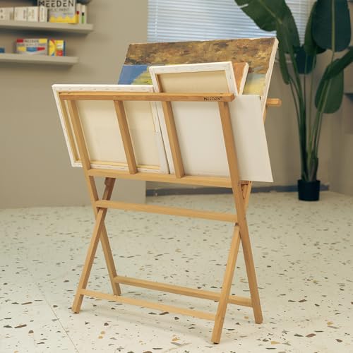 Image of MEEDEN Folding Art Print Rack: Beechwood Art Storage Rack for Canvas Boards | Artist Storage and Display Rack for Canvas Art Prints Panels Posters Gallery Shows, Art Organizer for Studio Office, Natural