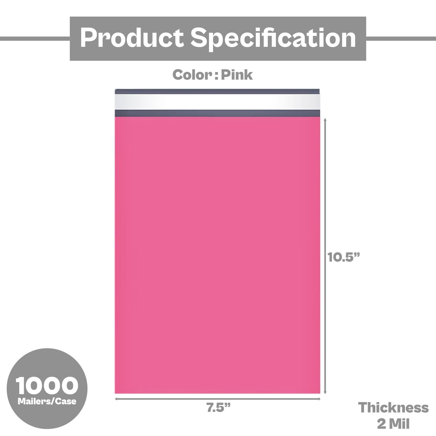 PSBM Pink Poly Mailers, 7.5x10.5 Inch, 1000 Pack, Glamour Shipping Mailers, Peel and Seal Strip Adhesive Envelopes
