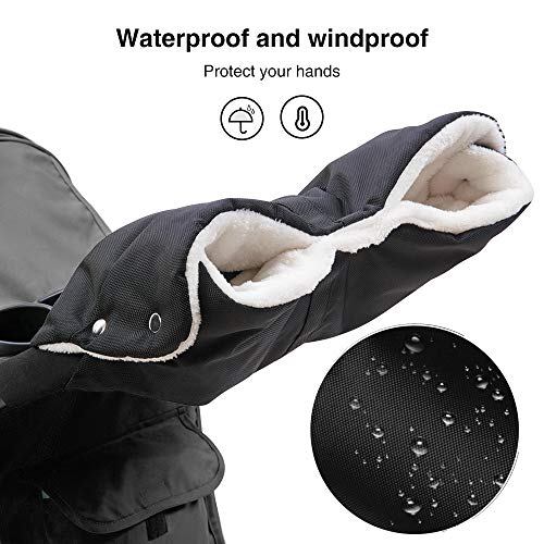 trounistro Handwärme Kinderwagen,Handschuhe Kinderwagen Handmuff Kinderwagen Handschuhe mit warme Fleece und Baumwolle Innenseite,Wasserfest atmungsaktiv und windfest, (Schwarz)