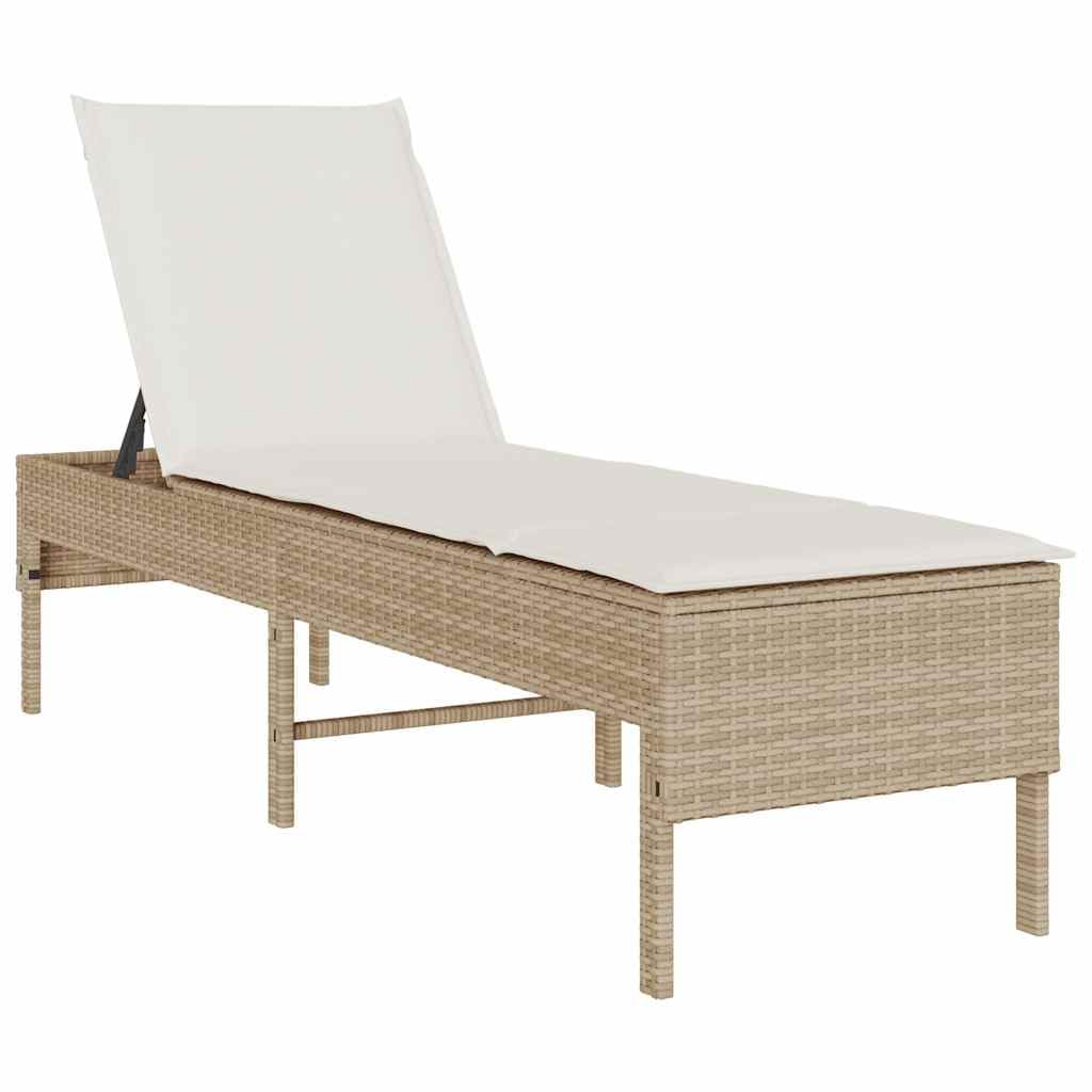 Chaise longue de jardin polyrotin et son matelas luxueux beige 4 positions