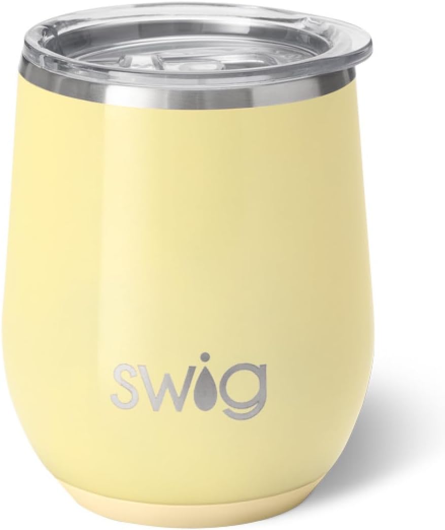 Swig Life 12oz Wine Tumbler with Lid, Stainless Steel, Dishwasher Safe, Portable, Triple Insulated Wine Tumbler (Shimmer Buttercup)