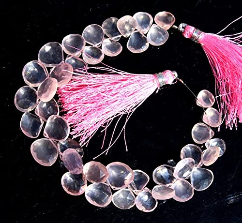 Quartz rose perles briolettes cœur facettées 9-11mm pierre naturelle pour création de bijoux