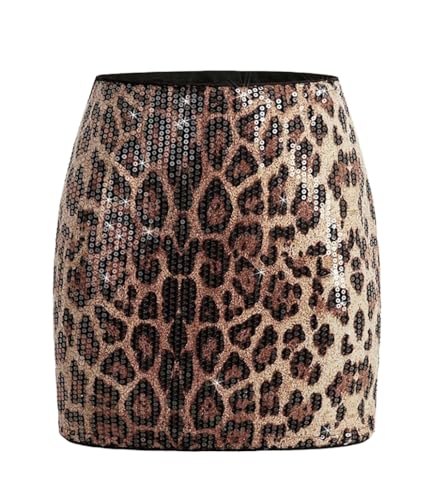 WmcyWell Women Leopard Cheetah Print Sequin Mini Skirt High Waist Bodycon Skirts