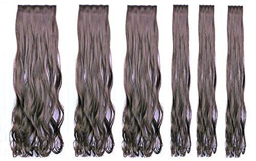 Image of Artifice 6 Pcs 16 Clips Based 24 inch Multi Layered Women Long Curly Wavy Synthetic Hair Full Head Clip in Hair Extensions Pieces NATURAL DARK BROWN