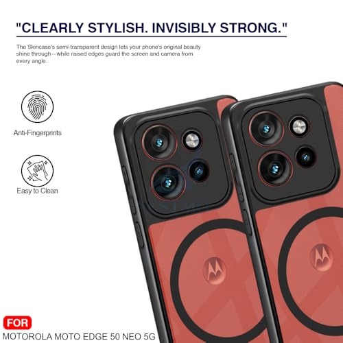 Image of AESTMO Moto Edge 50 Neo 5G Back Cover | 360 Protection | Crystal Clear Hard Back Transparent | Compatible with MagSafe Accessories (PC+TPU, Black Bumper)