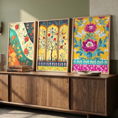 Image of kotart Madhubani Wall Decoration | Madhubani Art Painting With Frame For Living Room Bed Room Hotel Wall Decor Digital Reprint Set of 3 (20x30 Inch)