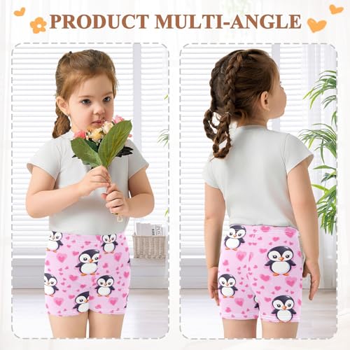 Cartoon Penguin with Heart Girls Shorts Elastic Waist Sports Shorts Girls Leggings Pants for 4-10 Years4