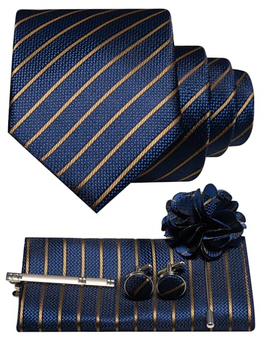 Image of JEMYGINS Mens Tie and Pocket Square,Lapel Pin,Cufflinks,Tie Clip Sets with Gift Box 5PCS