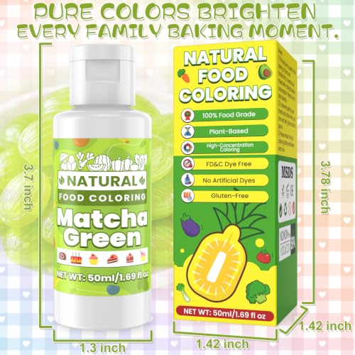Image of Matcha Green Natural Food Coloring - 50ml Plant Based Food Dye, No FD&C & Artificial Dyes, Gluten-Free, Food-Grade, Vibrant Liquid Colors for Icing, Baking, Cake Decorating, Frosting, Fondant, Slime - 1.69 Fl.Oz Bottles