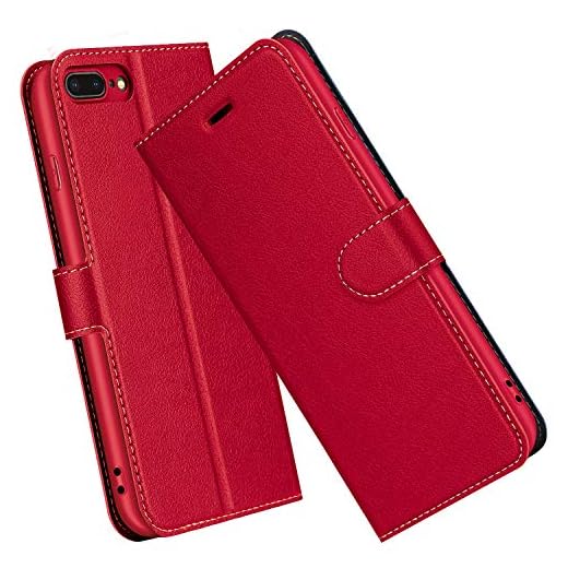 ELESNOW Coque pour iPhone 8 Plus / 7 Plus, Premium Portefeuille Étui Housse en Cuir Compatible avec Apple iPhone 8 Plus / 7 Plus (Rouge)