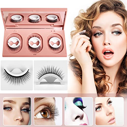 Saotaeng Reusable Self-Adhesive Eyelashes No Lashes Or Glue Needed, False Lashes Stable And Easy To Put On, Natural Look And Waterproof Fake Eyelashes, Gift For Women (3-Pairs ) #TOP7