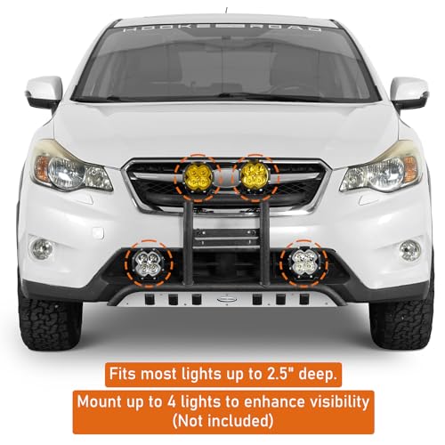 Image of Hooke Road Crosstrek Rally Light Bar Front Bumper for 2013-2017 Subaru XV Crosstrek, 4-Light Mounting Tabs & Skid Plate | Aggressive Off-Road Bull Bar | Bolt-On Installation