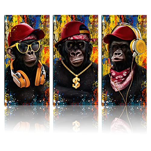 Biuteawal Monkey Wall Art Funny Cool Gorilla Animal Canvas Prints Music Glasses Chimpanzee Painting Framed Ready To Hang Abstract Modern Pop Painting For Home Bar Living Room Boys Bedroom Men Office Decoration #TOP29