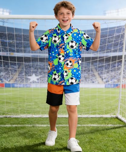Image of uideazone Boys Hawaiian Shirts Novelty Printed Funky Short Sleeve Button Down Shirt Kids Aloha Luau Shirt 7-14T
