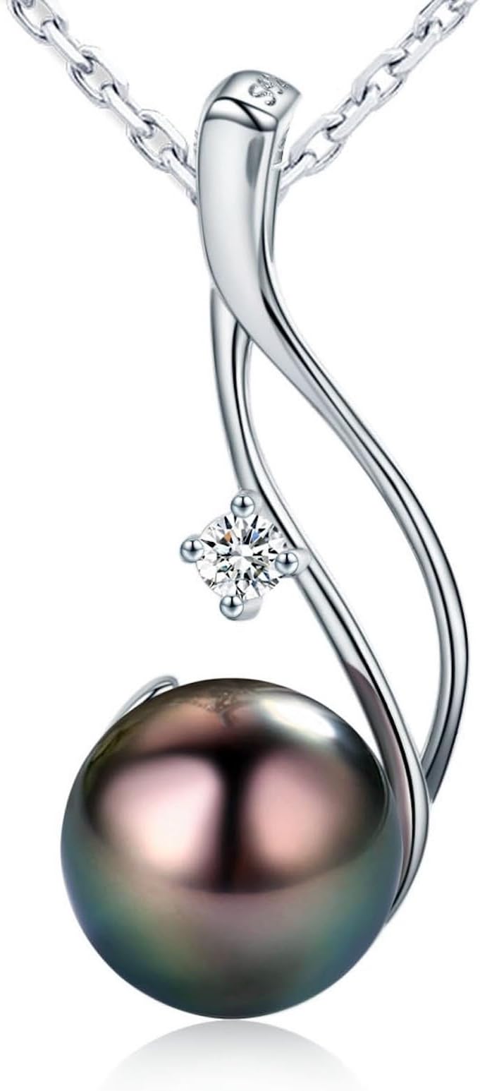 Tahitian Black Pearl Necklaces for Women - Anniversary, Birthday, Valentines Day Gifts for Wife, Girlfriend, Mom - Chaulri 925 Sterling Silver Genuine Real Pearl Jewelry - Regalo de Aniversario para Esposa - Collar de Perlas para Mujer