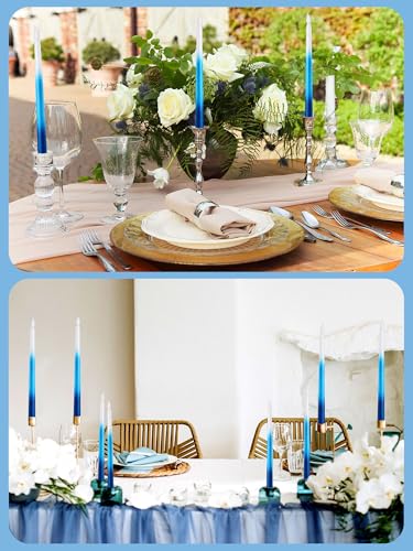 Image of Funtery 48 Pcs Flameless LED Taper Candles Battery Operated Candles Bulk Realistic LED Candlesticks Flickering for Wedding Church Party Home Decor(Gradient Blue,11 Inch,Classic Style)