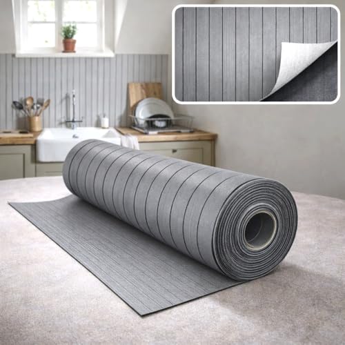 Rollo de láminas autoadhesivas de espuma SXP de 1,8 m², 60 x 300 cm, aspecto de láminas efecto madera, aislante del calor y del sonido, papel pintado para pared y techo (roble gris KC-1058B))