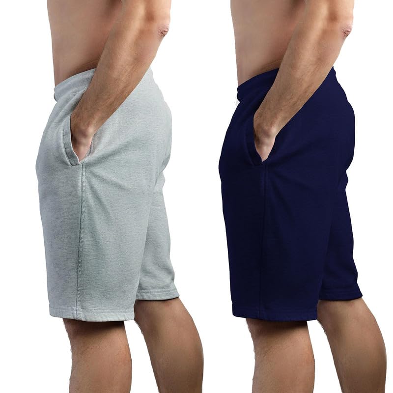 Image of hotfits Plus Size Men's Cotton Knee-Length Shorts - 2-Pack | Solid Colors, Breathable, Comfortable Workout, Running, Nightwear Shorts with 2 Side Pockets for Daily Casual & Sports