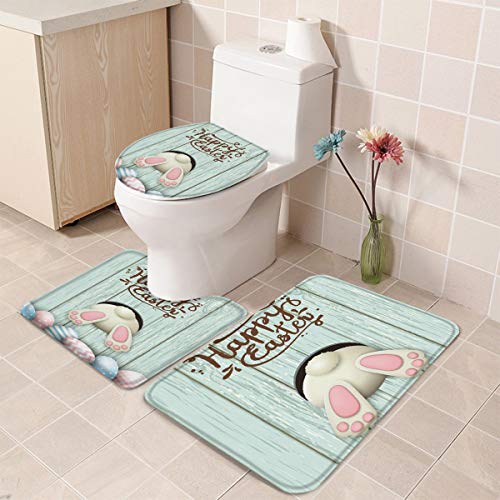 Teather 3-teiliges Badematten-Set mit Ostereiern, Badezimmermatten für Osterfrühlings-Dekorationen, U-förmige Kontur, WC… – Bild 5