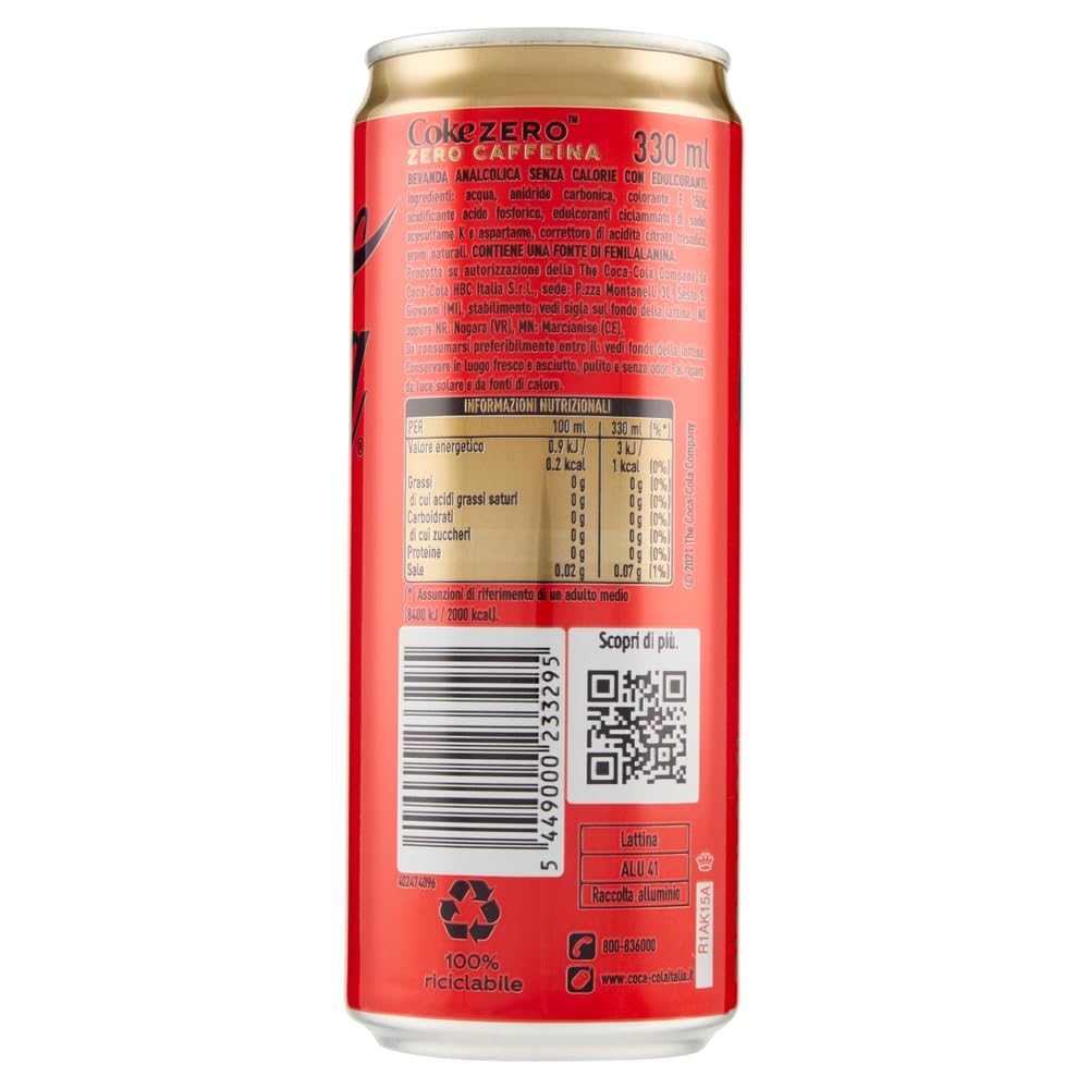 Italian Gourmet Cola Zero Zucker Zero Koffein 48x330ml Erfrischungsgetränk | Zuckerfrei und koffeinfrei für Alltag und Party, Nettomenge 15,84L