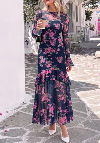 Image of BTFBM Elegant Wedding Guest Dress Long Sleeve Maxi Dresses for Women