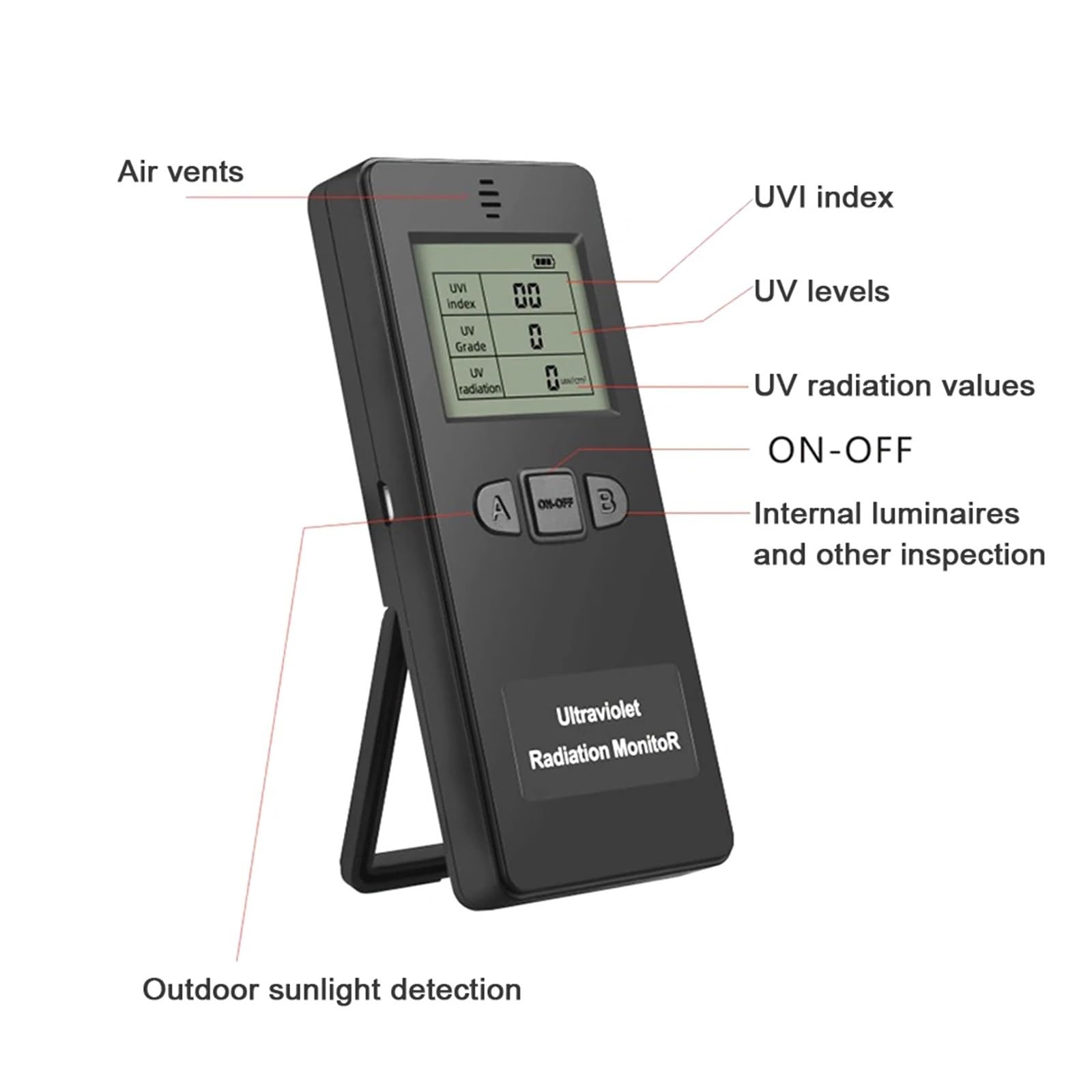 Probador UV, Detector de radiación ultravioleta digital portátil, medidor de radiación ultravioleta UVI, radiómetro, comprobador de equipos de protección.