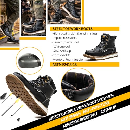 KELODON Waterproof Steel Toe Boots For Men-6" Leather Moc Toe Work Boots Mens Steel Toe Shoes Indestructible Non Slip Resistant Construction Safety Boot3