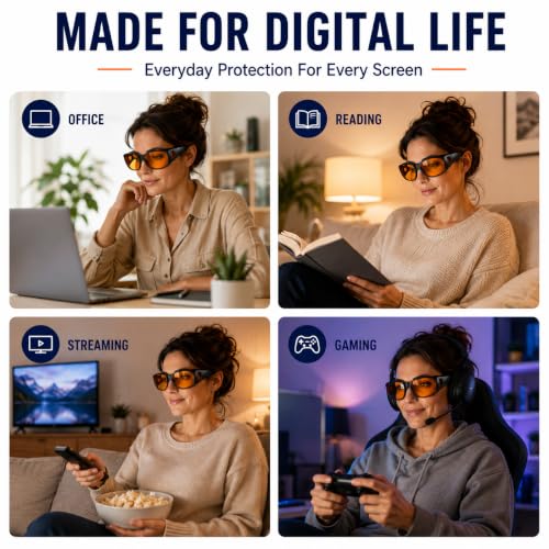 Image of Eyekepper 100% Blue Light Reduction,Huge Fitover Anti-Blue Blocking Computer Eyeglasses with Extra Amber Lenses, Black
