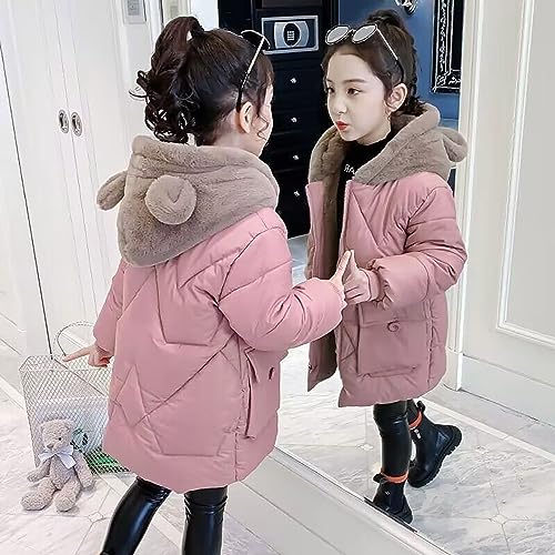 Girls Warm Jacket Little/big Kids Girls' Closure Long Sleeve Colorblocked Bear Ears Hooded Zipper Jacket With Big3