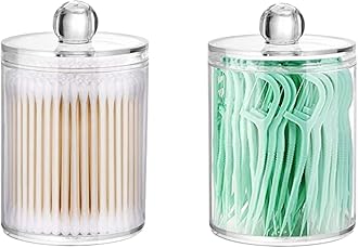 Cottonswab Storage Dispenser, Clear Cotton Ball Holder Cotton/Earbud Holder Box, Cosmetics Makeup Storage Holder Box for Women Organizer Container with Lid (Pack of 2)