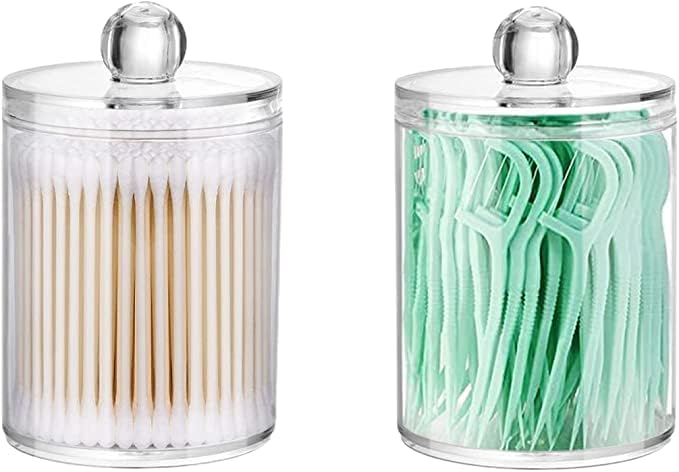 Cottonswab Storage Dispenser, Clear Cotton Ball Holder Cotton/Earbud Holder Box, Cosmetics Makeup Storage Holder Box for Women Organizer Container with Lid (Pack of 2)